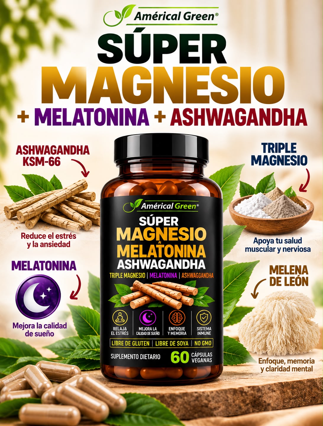 Super Magnesio + Melatonina &  Ashwagandha